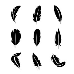 Set of feather flat icon. Pictogram for web. Line stroke. Isolated on white background. Vector eps10