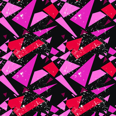 Seamless abstract urban pattern with grunge spots and geometry triangle curved elements