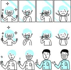 子供歯ブラシと歯医者さん色々ポーズセット