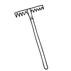 Rake icon isolated on a white background. Vector simple illustration in the doodle style. Household icon