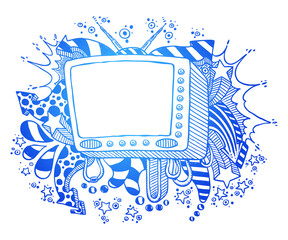 Hand drawing doodle style television banner. Editable for changing color. Vector EPS. 
