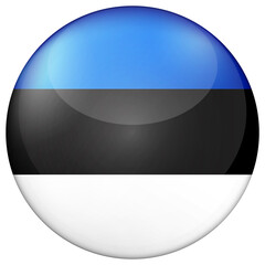 Glass light ball with flag of Estonia. Round sphere, template icon. Estonian national symbol. Glossy realistic ball, 3D abstract vector illustration highlighted on a white background. Big bubble.