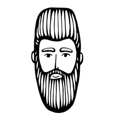 Hipster head with beard. Hand-Drawn Doodle. Vector Illustration - stock vector. Hand drawn cartoon character. Bearded man