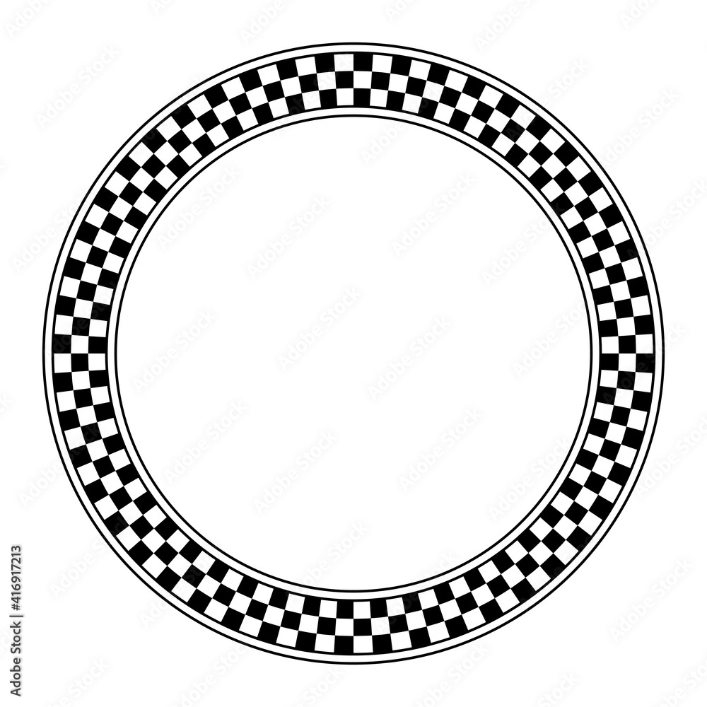 Poster circle frame with checkered pattern. round border with checkerboard pattern, made of a checkerboard 