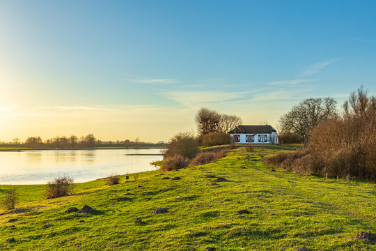 Nature reserve Blauwe kamer along the Rhine in Wageningen, Gelderland in the Netherlands during sunset