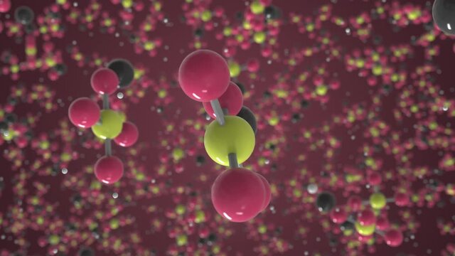 Barium sulfate molecule. Ball-and-stick molecular model. Chemistry related looping 3d animation