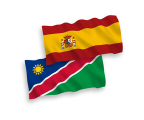 Flags of Republic of Namibia and Spain on a white background