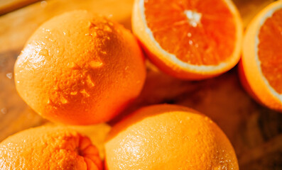 Fresh delicious clean. Healthy lifestyle. Citrus fruits Red oranges grapefruit. Copy space. Vegetarian food. There are products on a white table. Healthy food. Real live vitamin C