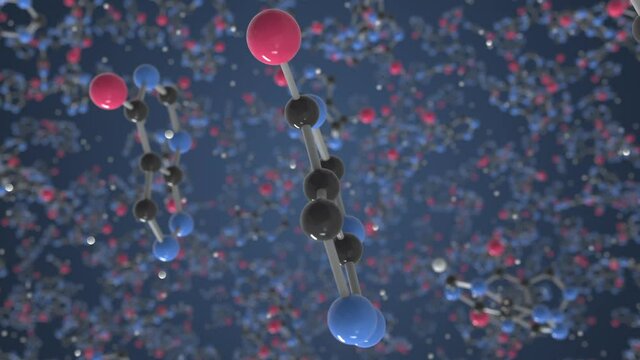 Allopurinol molecule. Ball-and-stick molecular model. Chemistry related looping 3d animation