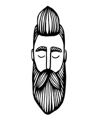 Hipster head with beard. Hand-Drawn Doodle. Vector Illustration - stock vector. Hand drawn cartoon character. Bearded man
