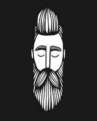 Hipster head with beard. Hand-Drawn Doodle. Vector Illustration - stock vector. Hand drawn cartoon character. Bearded man