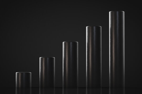 Upward trend chart. Five columns. Black style.