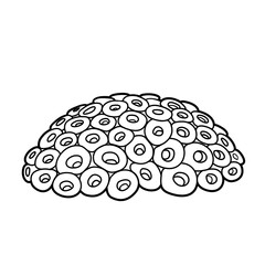 Sponges grow in a semicircle coloring book linear drawing isolated on white background