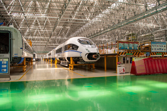 Production hall of CRRC Changchun Railway Vehicles Co. Ltd, leading Chinese manufacturer of high-speed trains, metro and railway in Changchun, Jilin province of China on July 11, 2015