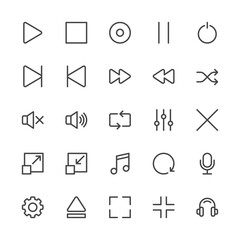 Media Player Vector Line Icons. Audio, Video, Music, Recording. Simple Interface Icons for Mobile Apps. Editable Stroke. 32x32 Pixel Perfect.