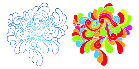 Hand drawing line art illustration of abstract waves. Line art waves and colorful waves are layered and grouped separately. Editable for changing color. Vector EPS. 