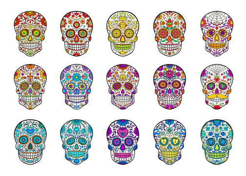 Set of hand drawn sugar skulls