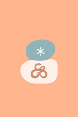 Meditation flat. Poster with ovale stones minimalist style overlay. Vector illustration. Abstract shape rocks background. Stacked pebbles color drawing. Cool print tshirt design. Balance zen concept.