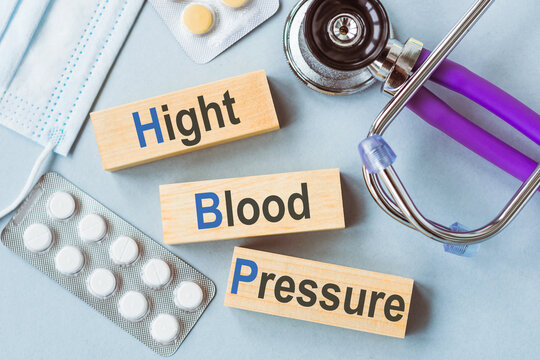 HBP (High Blood Pressure) words on wooden blocks. Medical concept.