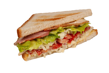 toasted sandwich with ham, cheese and vegetables, isolated