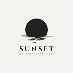beach sunset silhouette logo template vector illustration design. simple modern vacation, travel, holiday logo concept