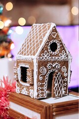 gingerbread house with white icing