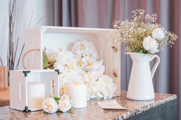 wedding decoration with white flowers and candles