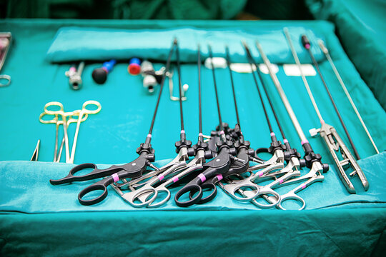 Close up sterile surgical tools for laparoscopic surgery. tools for surgery