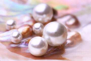 Natural pearls inside the oyster shell