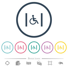 Handicapped parking flat color icons in round outlines