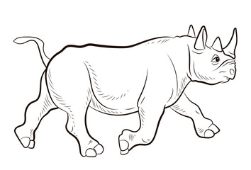 Wild African animal rhinoceros, black and white image. Coloring book for children, big and scary rhino.