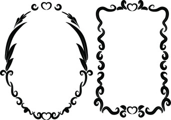 vector line heart shape love border frame set