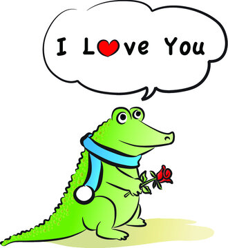 vector Cartoon crocodile say i love you