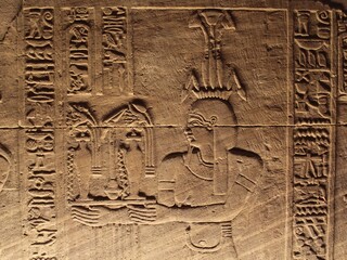 Wall carving in Kalabsha temple showing food offering in Aswan in Egypt
