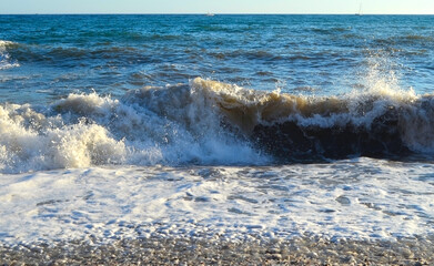 Incoming wave on the Black Sea coast, Sudak, Crimea