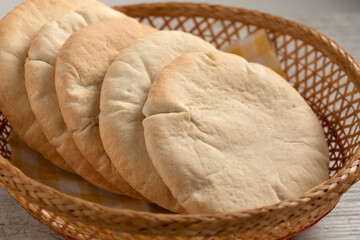 Basket with fresh baked pita bread
