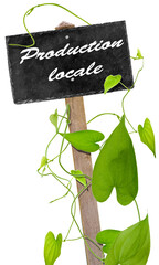 Pancarte verte production locale, fond blanc 