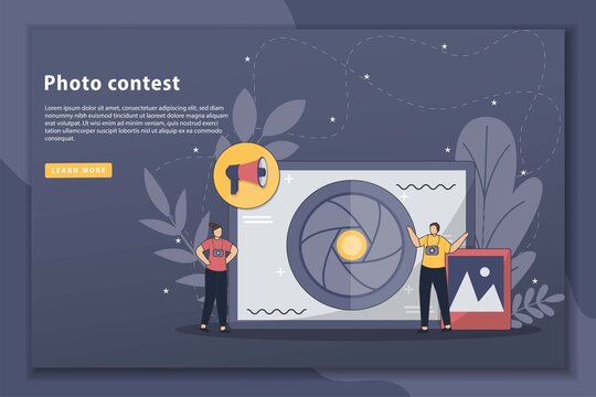 Photo contest vector illustration concept landing page. web page and landing page design for website. Photography competition concept for web banner, website page.Vector flat style design illustration