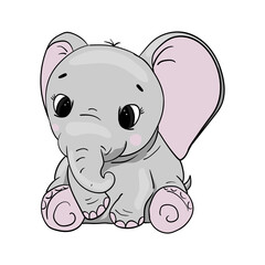 Fototapeta premium Cute baby elephant vector illustration isolated on white background. Hand draw illustration. 