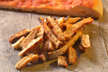 Pizza bread toasted stick on rural rustic ambient