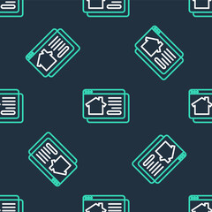 Fototapeta premium Line Online real estate house in browser icon isolated seamless pattern on black background. Home loan concept, rent, buy, buying a property. Vector.