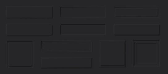 Neumorphism style elements vector set. Modern website or mobile app design. Minimal style neumorphism buttons or icons. Neumorphic UI UX black design collection.