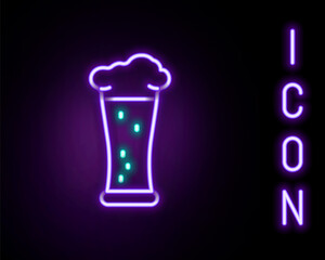 Glowing neon line Glass of beer icon isolated on black background. Colorful outline concept. Vector.