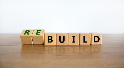 Time to rebuild symbol. Turned wooden cubes and changed the word 'build' to 'rebuild'. Beautiful...