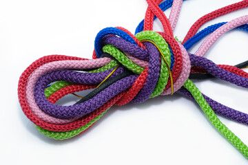 Drawstrings for adjusting hoods and belts in sportswear. Colored shoe laces with polyester on a...