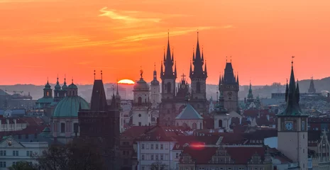 Fotobehang sunrise over the prague old town - prague towers © Ladislav_Zemanek