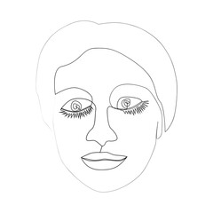 Continuous line, drawing of set faces and hairstyle, fashion concept, woman beauty minimalist, illustration