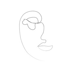 Continuous line, drawing of set faces and hairstyle, fashion concept, woman beauty minimalist, illustration