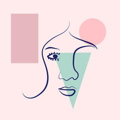Abstract Woman face one line drawing. Portret minimalistic style. Continuous line.