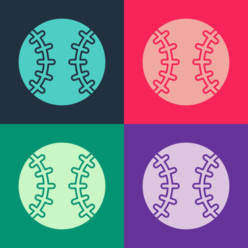 Pop art Baseball ball icon isolated on color background. Vector.